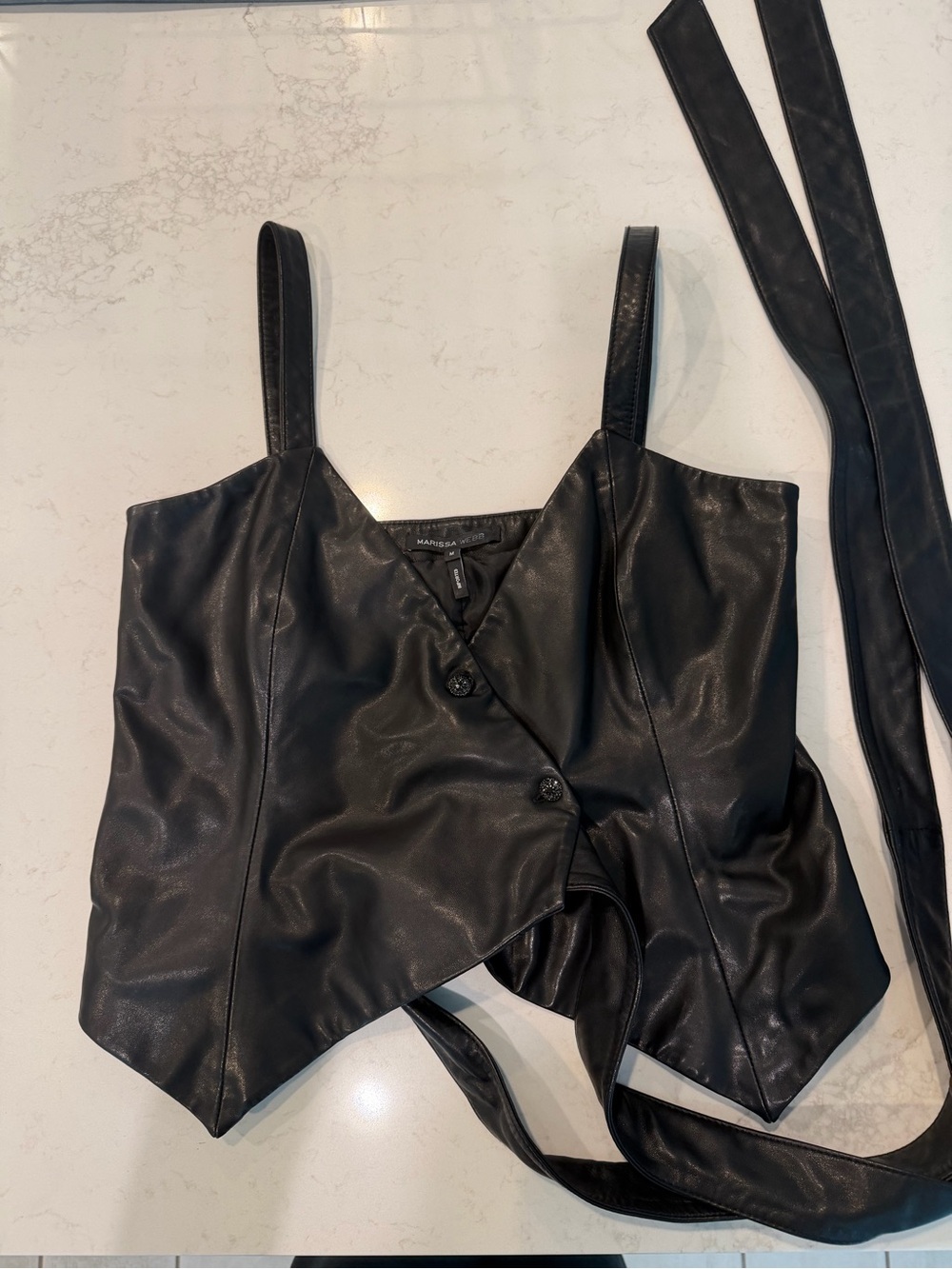 Marissa Webb Faux Leather Wrap Tank in Black - Picture 4 of 4